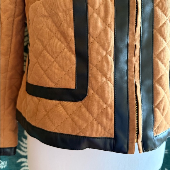 Etcetera Tan Black Quilted Faux Leather Trim Women's Jacket Size 6 - Picture 10 of 11